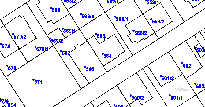 Parcela st. 564 v KÚ Komín, Katastrální mapa