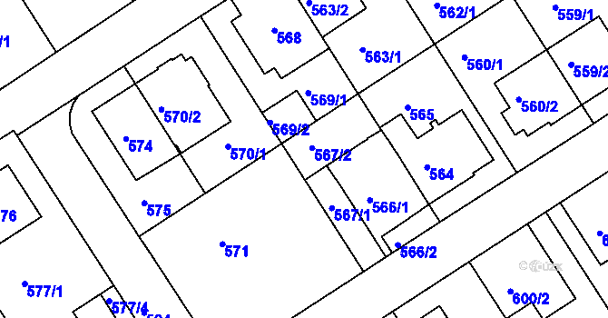 Parcela st. 567 v KÚ Komín, Katastrální mapa
