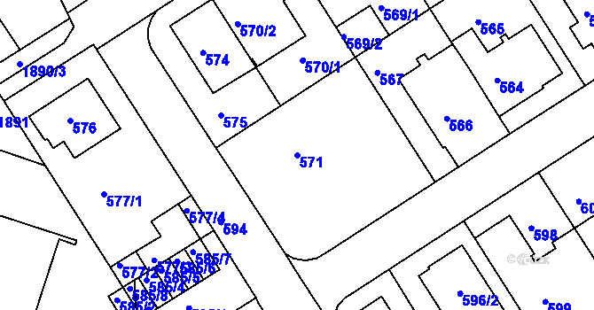 Parcela st. 571 v KÚ Komín, Katastrální mapa