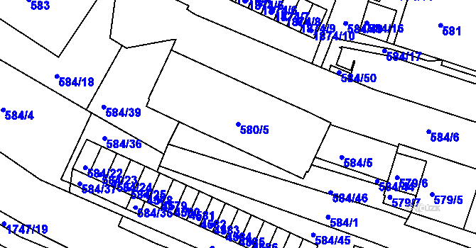 Parcela st. 580/5 v KÚ Komín, Katastrální mapa