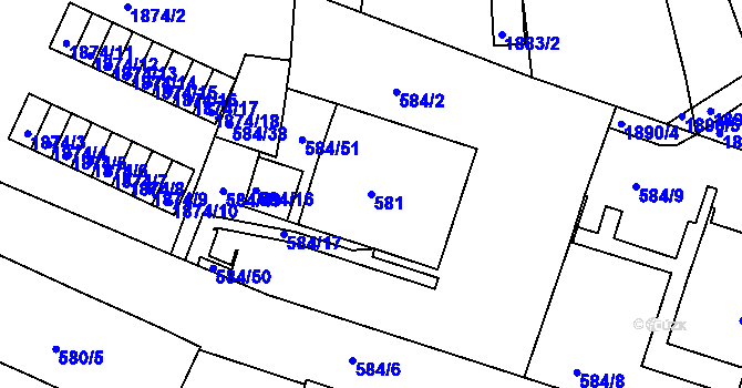 Parcela st. 581 v KÚ Komín, Katastrální mapa