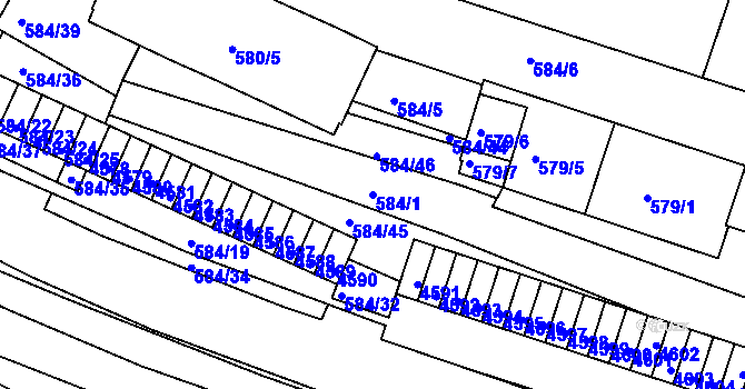 Parcela st. 584/1 v KÚ Komín, Katastrální mapa
