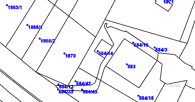 Parcela st. 584/14 v KÚ Komín, Katastrální mapa