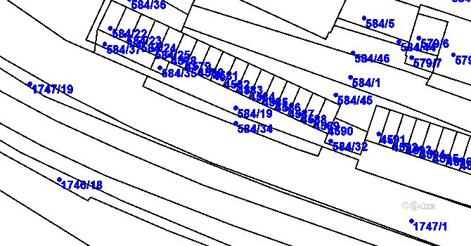 Parcela st. 584/34 v KÚ Komín, Katastrální mapa
