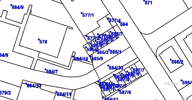 Parcela st. 585/3 v KÚ Komín, Katastrální mapa