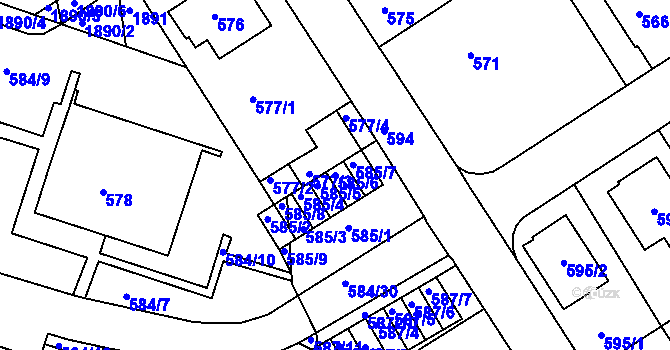 Parcela st. 585/6 v KÚ Komín, Katastrální mapa