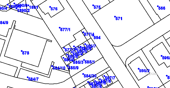Parcela st. 585/7 v KÚ Komín, Katastrální mapa