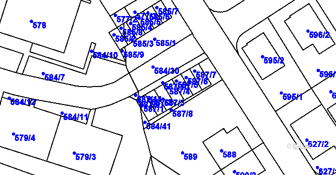 Parcela st. 587/4 v KÚ Komín, Katastrální mapa