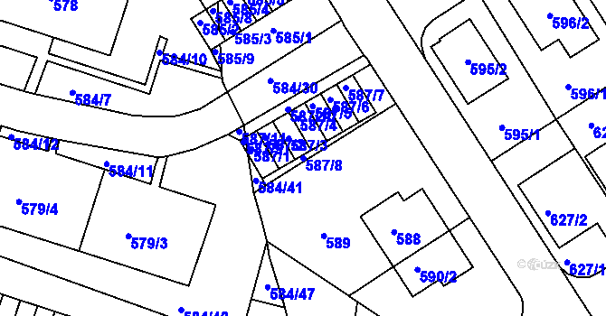 Parcela st. 587/8 v KÚ Komín, Katastrální mapa