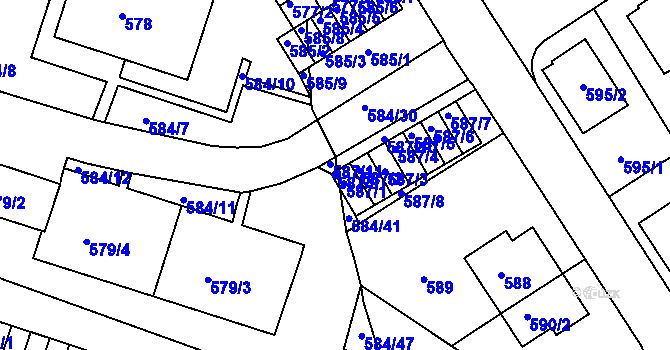 Parcela st. 587/9 v KÚ Komín, Katastrální mapa