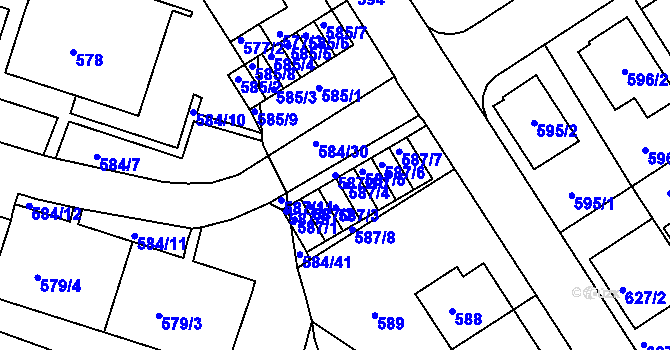 Parcela st. 587/10 v KÚ Komín, Katastrální mapa
