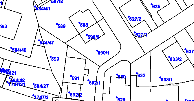 Parcela st. 590/1 v KÚ Komín, Katastrální mapa