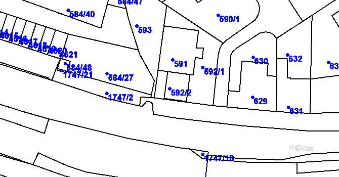 Parcela st. 592/2 v KÚ Komín, Katastrální mapa