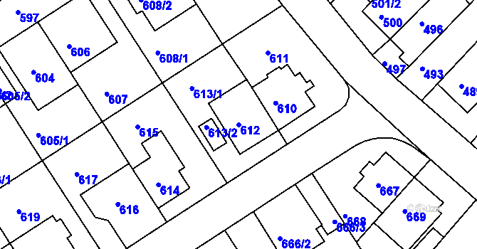 Parcela st. 612 v KÚ Komín, Katastrální mapa
