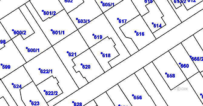 Parcela st. 618 v KÚ Komín, Katastrální mapa