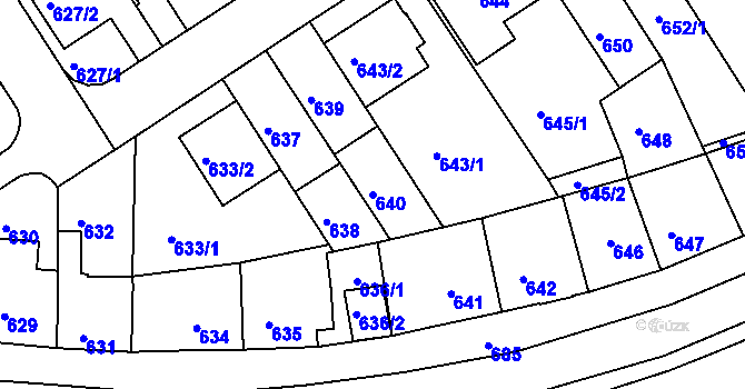 Parcela st. 640 v KÚ Komín, Katastrální mapa