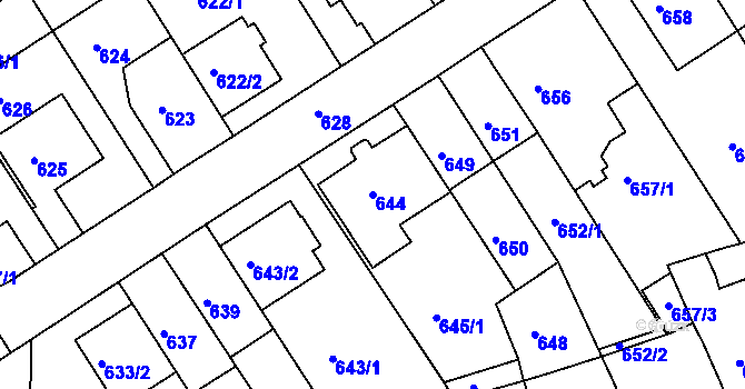 Parcela st. 644 v KÚ Komín, Katastrální mapa
