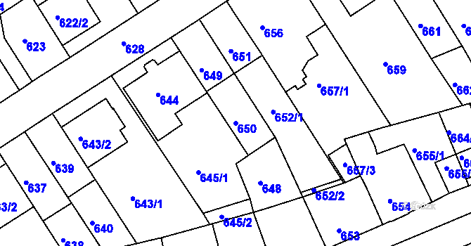 Parcela st. 650 v KÚ Komín, Katastrální mapa