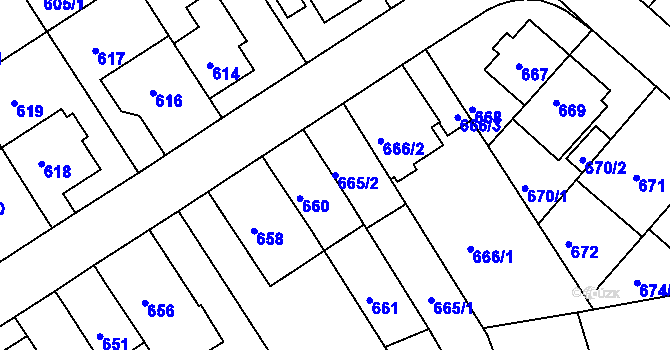Parcela st. 665/2 v KÚ Komín, Katastrální mapa