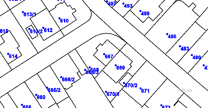 Parcela st. 667 v KÚ Komín, Katastrální mapa