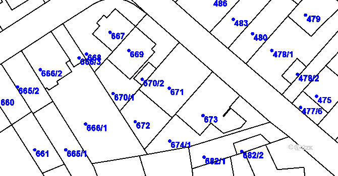 Parcela st. 671 v KÚ Komín, Katastrální mapa