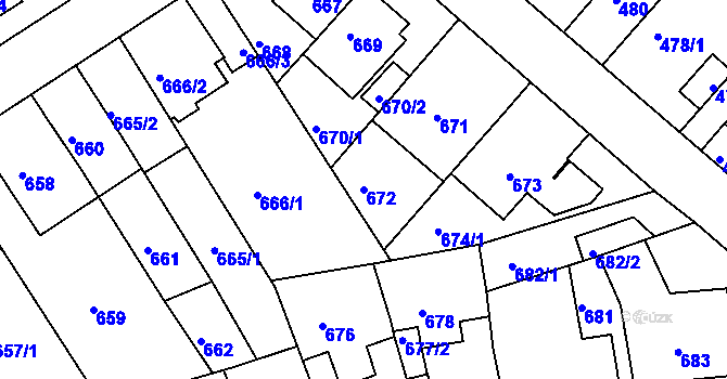 Parcela st. 672 v KÚ Komín, Katastrální mapa