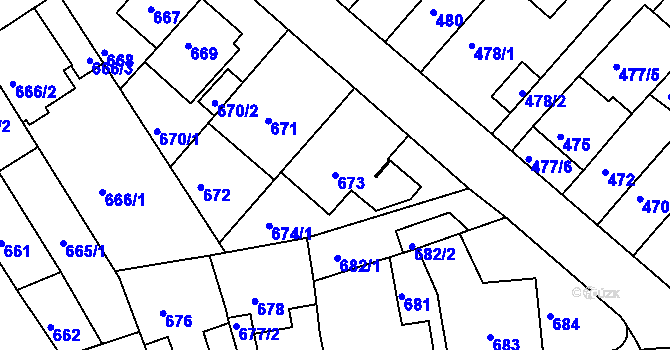Parcela st. 673 v KÚ Komín, Katastrální mapa
