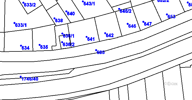 Parcela st. 685 v KÚ Komín, Katastrální mapa
