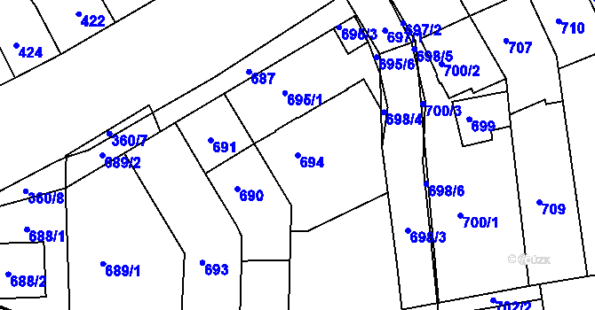 Parcela st. 694 v KÚ Komín, Katastrální mapa