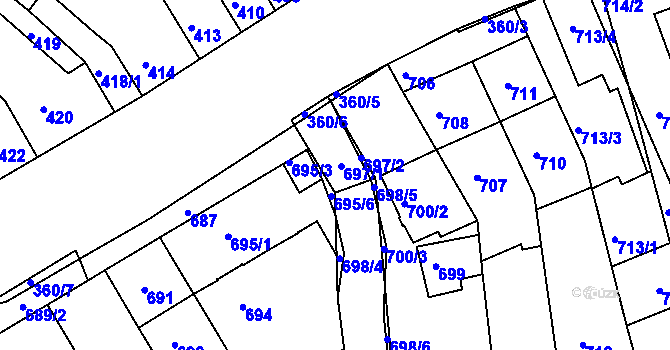 Parcela st. 697 v KÚ Komín, Katastrální mapa