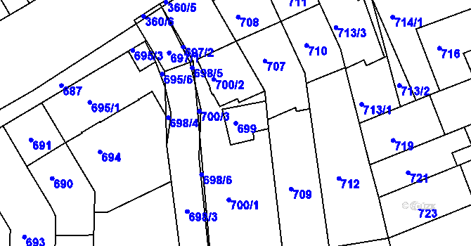 Parcela st. 699 v KÚ Komín, Katastrální mapa