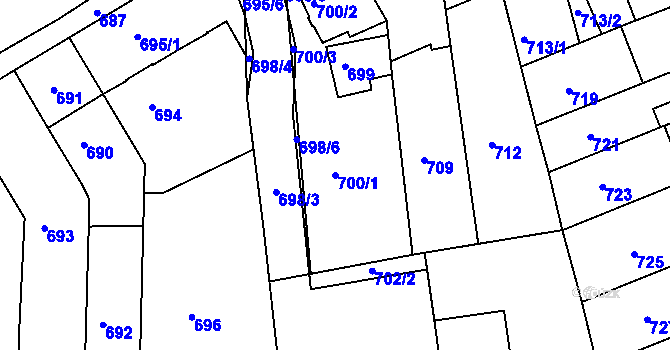 Parcela st. 700/1 v KÚ Komín, Katastrální mapa