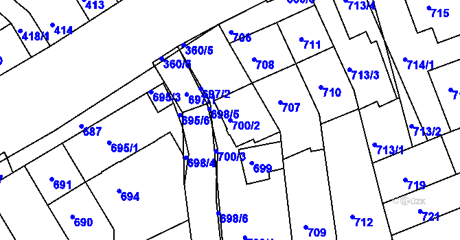 Parcela st. 700/2 v KÚ Komín, Katastrální mapa