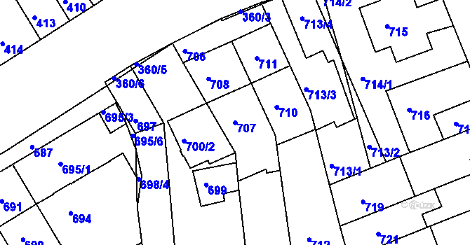 Parcela st. 707 v KÚ Komín, Katastrální mapa