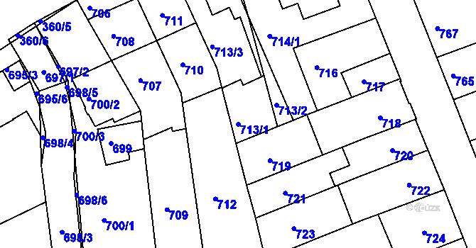 Parcela st. 713/1 v KÚ Komín, Katastrální mapa