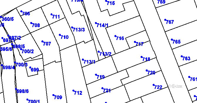 Parcela st. 713/2 v KÚ Komín, Katastrální mapa