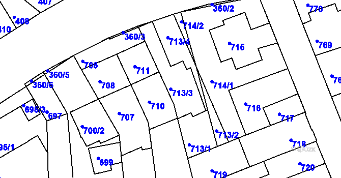 Parcela st. 713/3 v KÚ Komín, Katastrální mapa