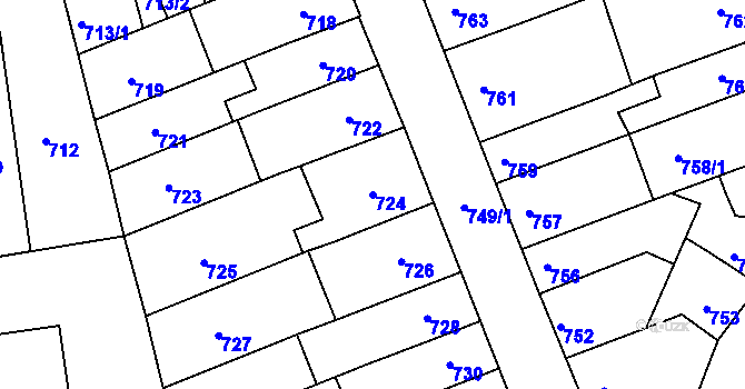 Parcela st. 724 v KÚ Komín, Katastrální mapa