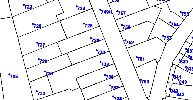 Parcela st. 730 v KÚ Komín, Katastrální mapa