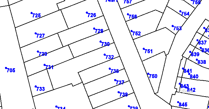 Parcela st. 732 v KÚ Komín, Katastrální mapa