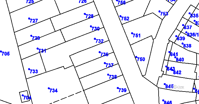 Parcela st. 736 v KÚ Komín, Katastrální mapa