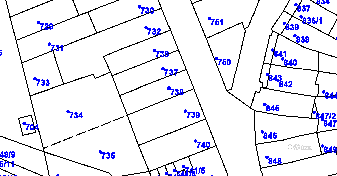 Parcela st. 738 v KÚ Komín, Katastrální mapa