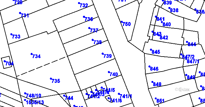 Parcela st. 739 v KÚ Komín, Katastrální mapa