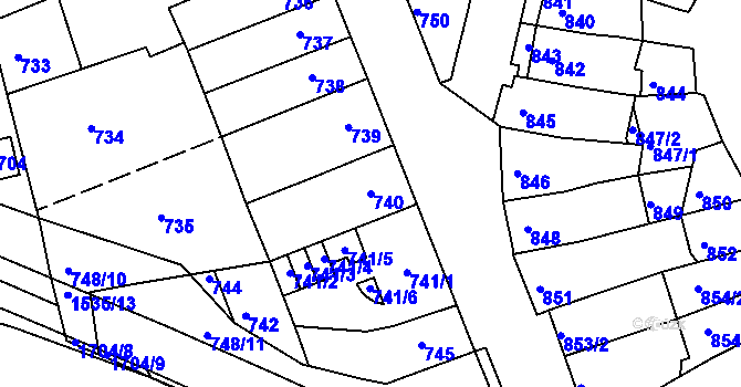 Parcela st. 740 v KÚ Komín, Katastrální mapa