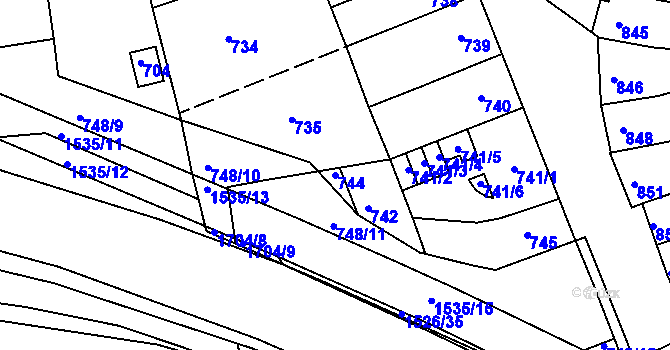 Parcela st. 744 v KÚ Komín, Katastrální mapa