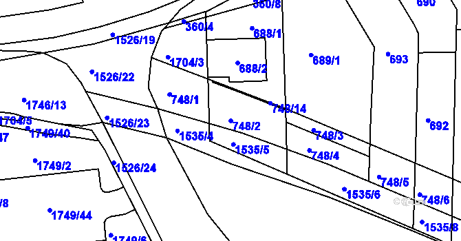Parcela st. 748/2 v KÚ Komín, Katastrální mapa