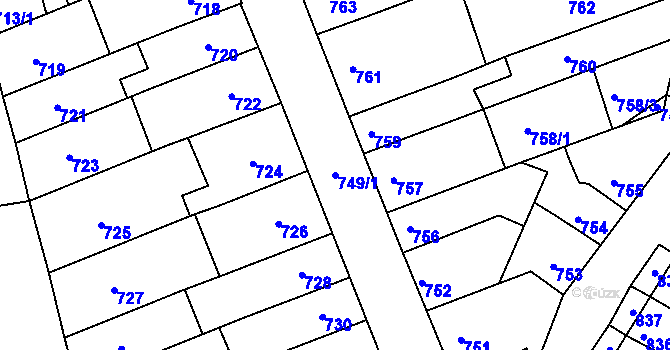 Parcela st. 749/1 v KÚ Komín, Katastrální mapa