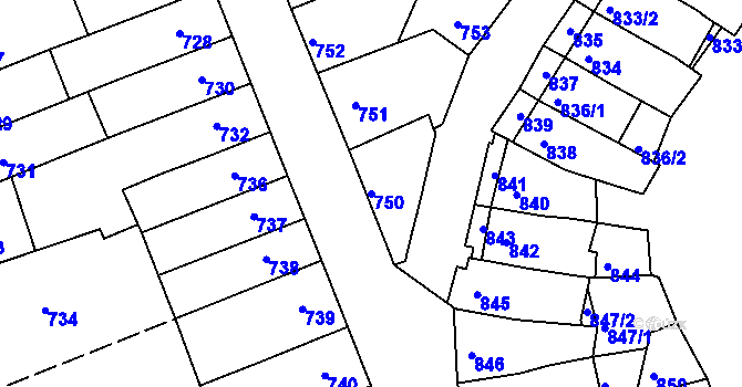 Parcela st. 750 v KÚ Komín, Katastrální mapa