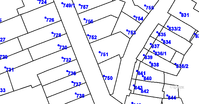 Parcela st. 751 v KÚ Komín, Katastrální mapa