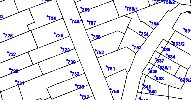 Parcela st. 752 v KÚ Komín, Katastrální mapa